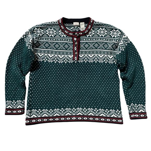 Vintage L.L. Bean Sweater Women’s M | Nordic Fair Isle, Cotton Winter Yoke, RARE - Picture 1 of 8